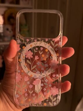 Amazon Clear Floral Phone Case with Pink and Yellow Accents